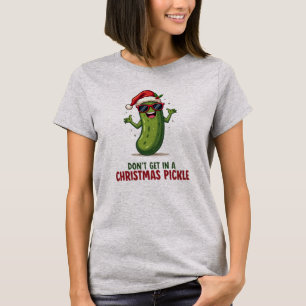 Funny Christmas Pickle with Santa Hat T-Shirt