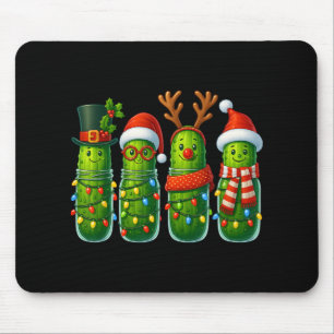 Funny Christmas Pickles With Santa Hats And Lights Mouse Mat