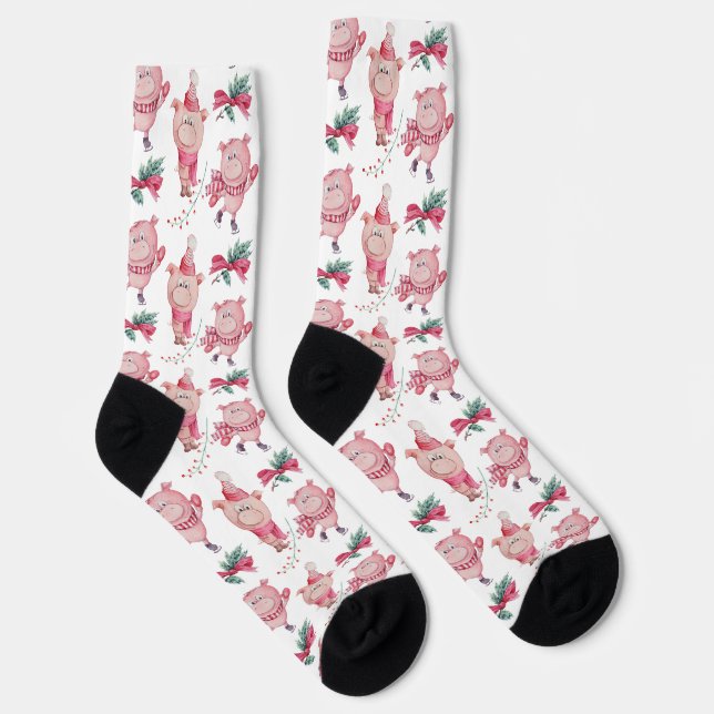 Funny Christmas Pigs Pattern Socks (Right)