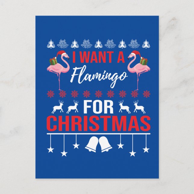 funny Christmas pink flamingo Holiday Postcard (Front)
