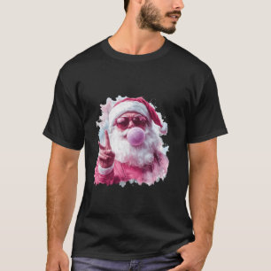 Funny Christmas Pink Santa Cool Santa Peace Bubble T-Shirt