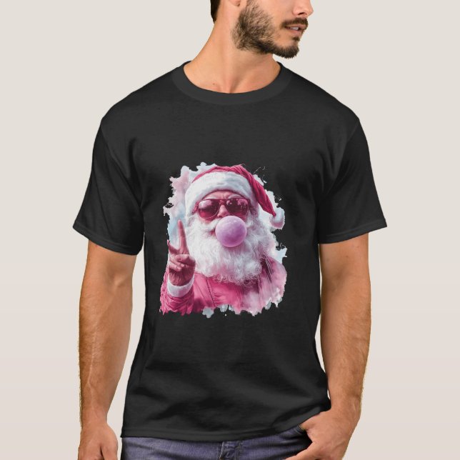 Funny Christmas Pink Santa Cool Santa Peace Bubble T-Shirt (Front)