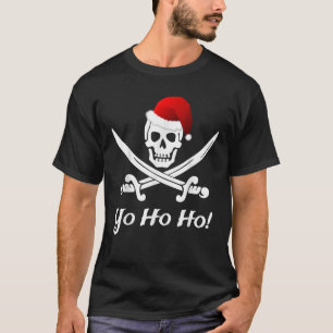 Funny Christmas Pirate Pirate Santa Hat  Yo Ho  T-Shirt