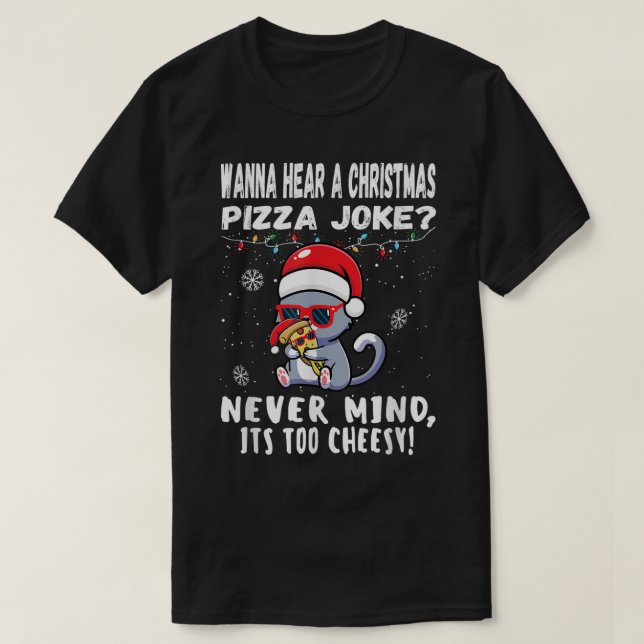 Funny Christmas Pizza Joke Cat Shirt (Design Front)
