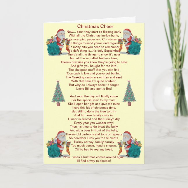 funny christmas poem santa and xmas tree card (Front)