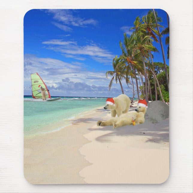 Funny Christmas Polar Bears Mouse Mat (Front)