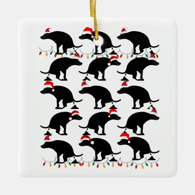 Funny Christmas Pooping Dog Ceramic Ornament (Front)