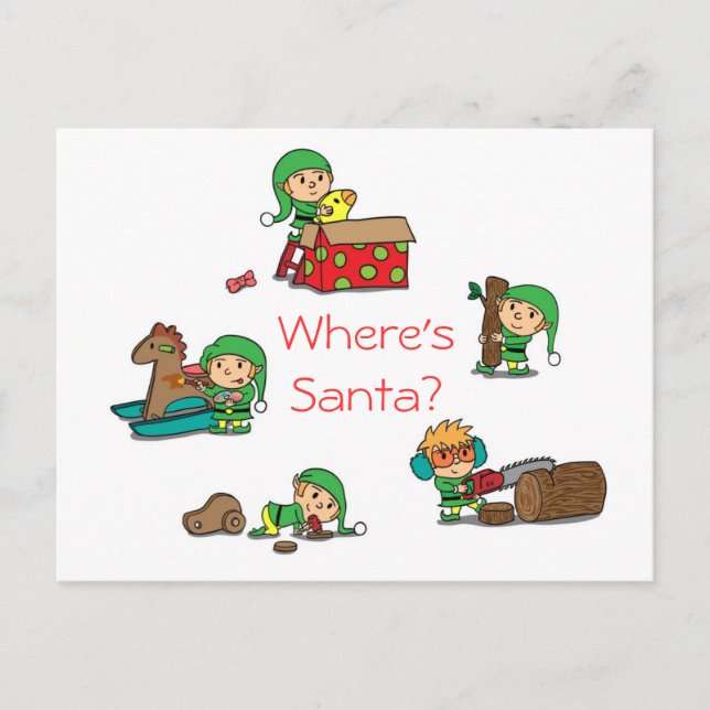 Funny Christmas Postcard Santa's busy elves (Front)