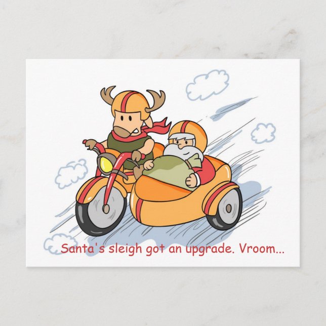 Funny Christmas Postcard: Santa's sleigh upgraded Holiday Postcard (Front)