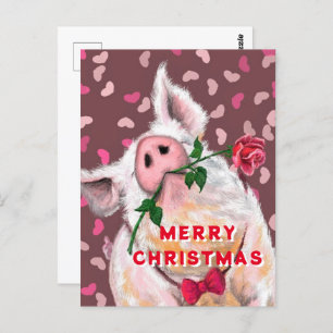 Funny Christmas Postcard with Gentleman Pig