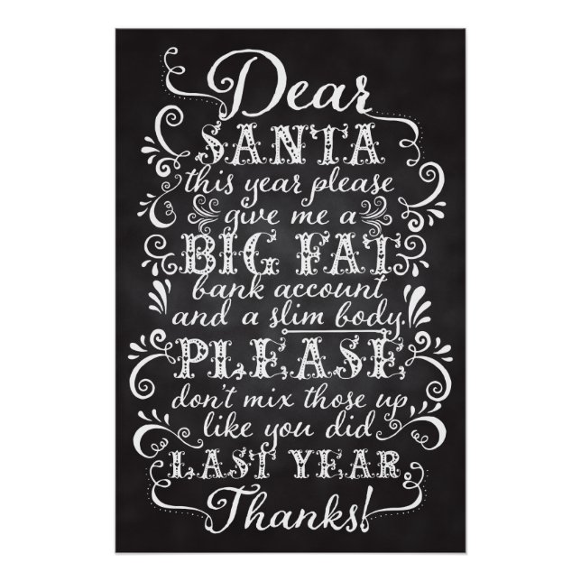 Funny Christmas Posters Dear Santa Chalkboard (Front)