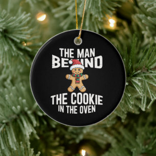 Funny Christmas Pregnancy Man Behind Cookie  Ceramic Tree Decoration