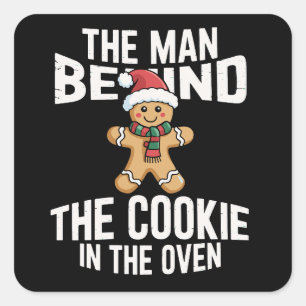 Funny Christmas Pregnancy Man Behind Cookie Square Sticker