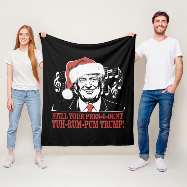 Funny Christmas President Trump Pyjamas Ugly Xmas Fleece Blanket (In Situ)