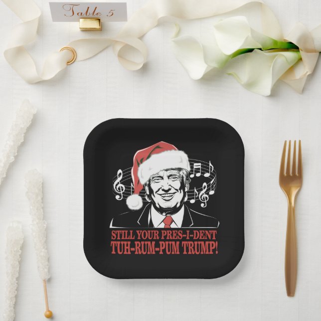 Funny Christmas President Trump Pyjamas Ugly Xmas Paper Plate (Wedding)