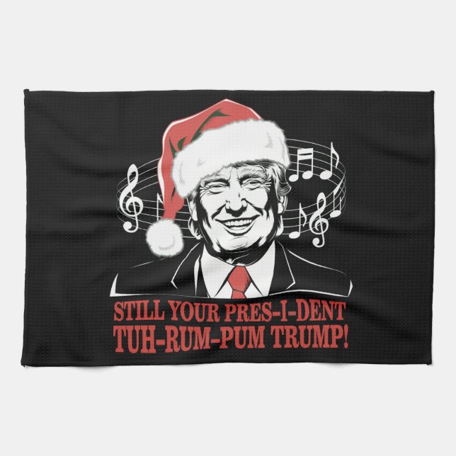 Funny Christmas President Trump Pyjamas Ugly Xmas Tea Towel (Horizontal)