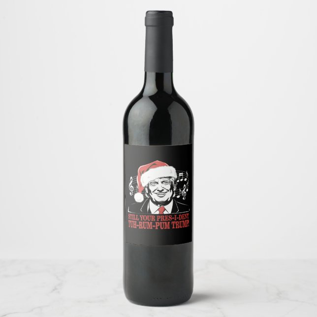 Funny Christmas President Trump Pyjamas Ugly Xmas Wine Label (Front)