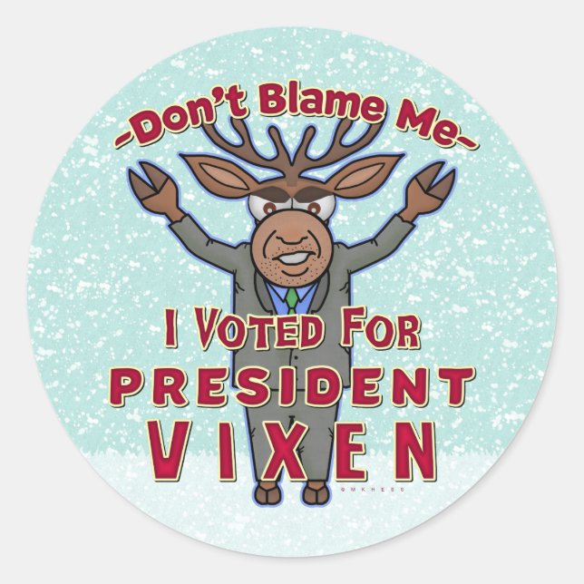 Funny Christmas President Vixen Reindeer Political Classic Round Sticker (Front)