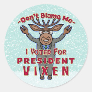 Funny Christmas President Vixen Reindeer Political Classic Round Sticker