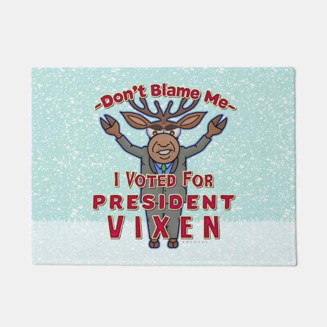 Funny Christmas President Vixen Reindeer Political Doormat (Front)