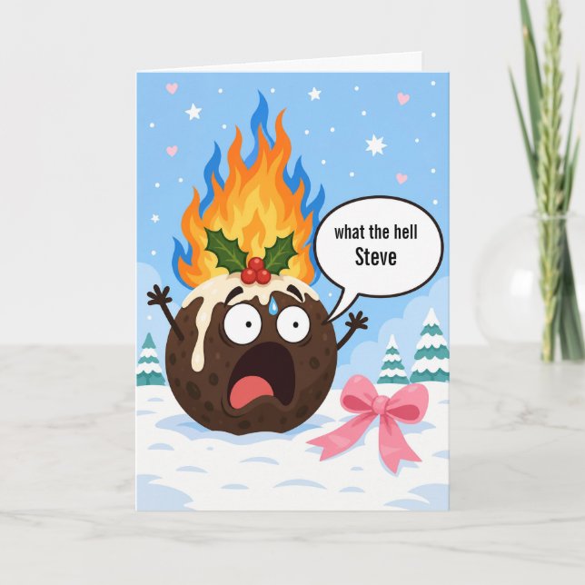 Funny Christmas Pudding Personalised Card (Front)