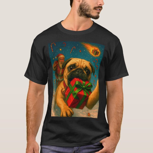 Funny Christmas Pug Shirt - Selfie With Santa Xmas (Front)