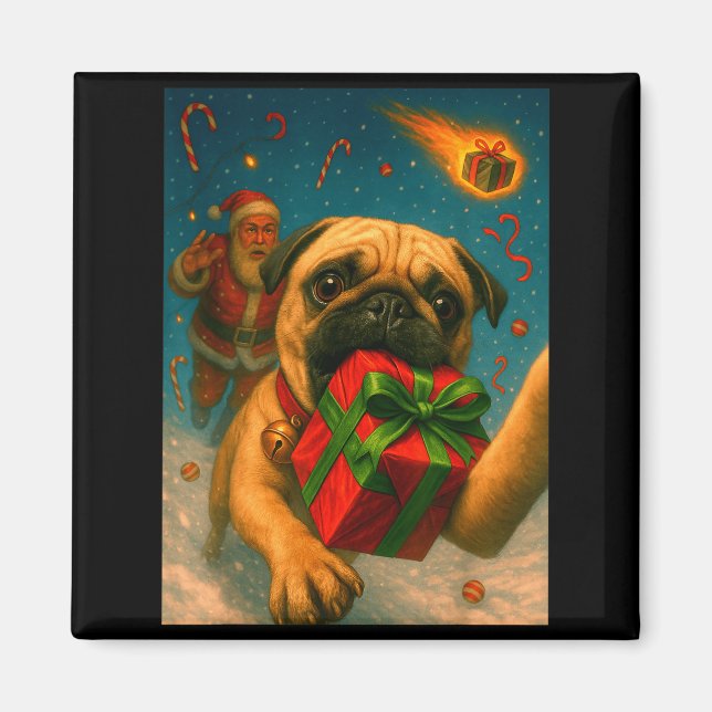 Funny Christmas Pug Shirt - Selfie With Santa Xmas Magnet (Front)