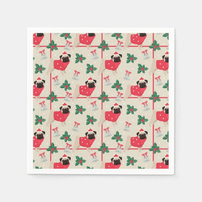 Funny Christmas Pugs Napkin (Front)