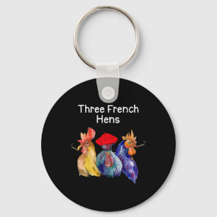 Funny Christmas Pun Three French Hens Chicken Puns Key Ring