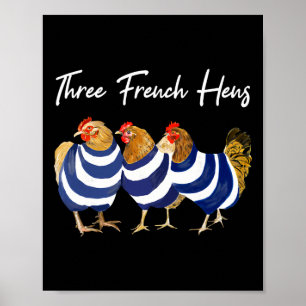 Funny Christmas Pun Three French Hens Chicken Puns Poster