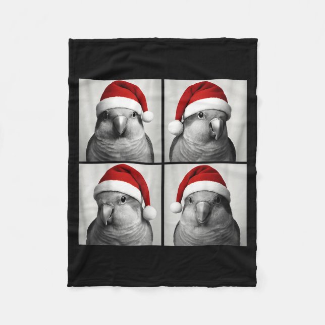 Funny Christmas Quaker Parrot Santa Photo Booth  Fleece Blanket (Front)