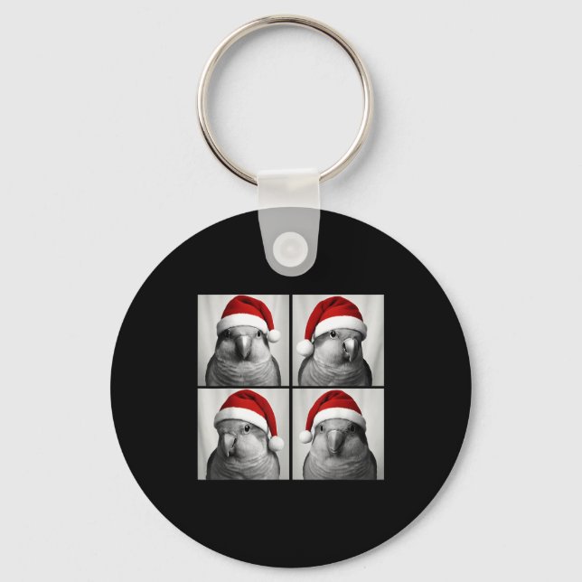 Funny Christmas Quaker Parrot Santa Photo Booth  Key Ring (Front)