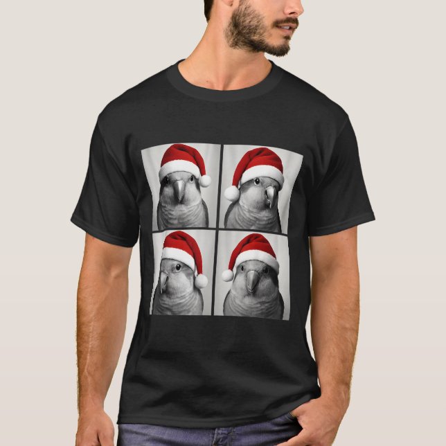 Funny Christmas Quaker Parrot Santa Photo Booth  T-Shirt (Front)