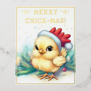 Funny Christmas Quote Cute Fun Chicken Drawing  Foil Holiday Postcard
