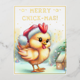 Funny Christmas Quote Cute Fun Chicken Drawing  Foil Holiday Postcard