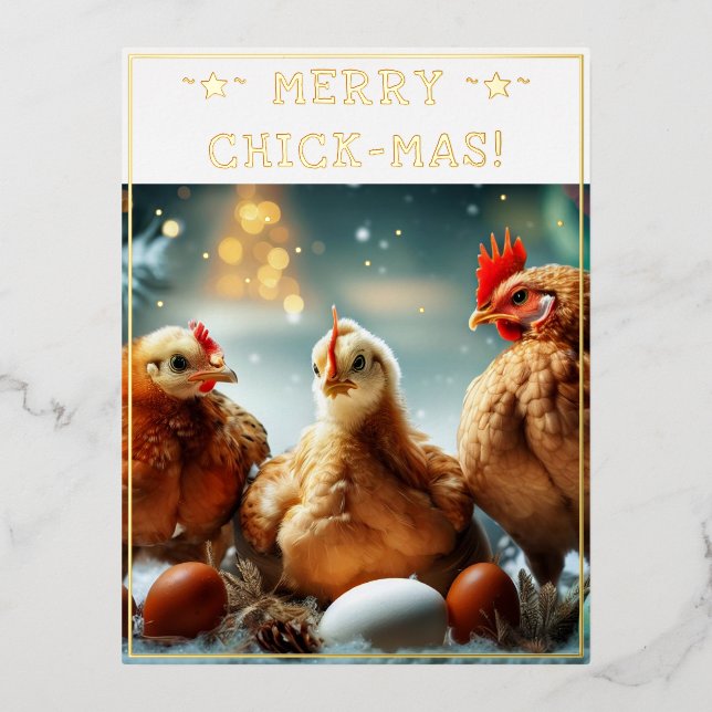 Funny Christmas Quote Cute Fun Chicks Photography Foil Holiday Postcard (Front)