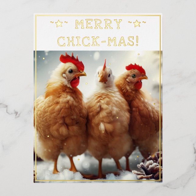 Funny Christmas Quote Cute Fun Chicks Photography Foil Holiday Postcard (Front)