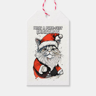 Funny Christmas Quote Cute Whimsical Santa Cat Gift Tags