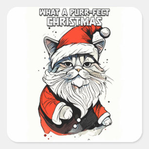 Funny Christmas Quote Cute Whimsical Santa Cat Square Sticker
