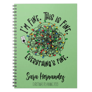 Funny Christmas Quote Tangled Lights I'm fine  Notebook