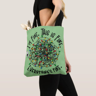 Funny Christmas Quote Tangled Lights I'm fine  Tote Bag