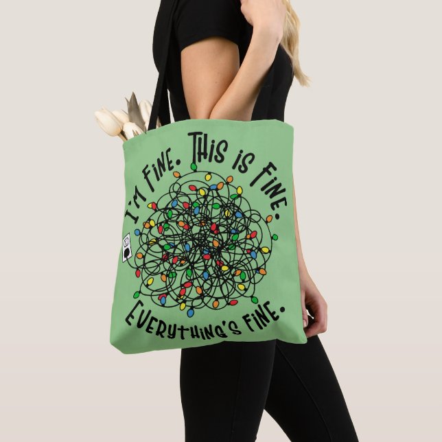 Funny Christmas Quote Tangled Lights I'm fine  Tote Bag (Close Up)