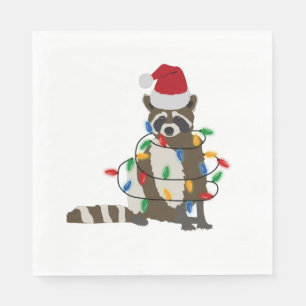 Funny Christmas Raccoon Santa Hat Xmas Lights   Napkin