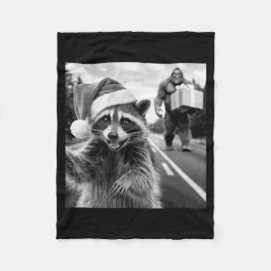 Funny Christmas Raccoon Shirt Raccoon Selfie With  Fleece Blanket
