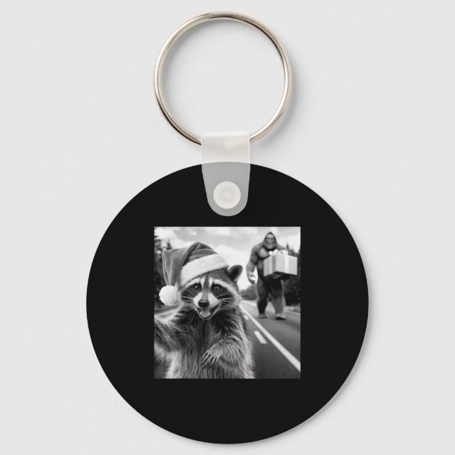 Funny Christmas Raccoon Shirt Raccoon Selfie With  Key Ring (Front)
