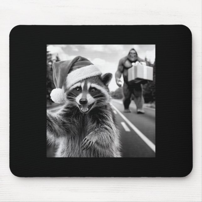 Funny Christmas Raccoon Shirt Raccoon Selfie With  Mouse Mat (Front)