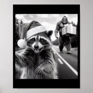 Funny Christmas Raccoon Shirt Raccoon Selfie With Poster