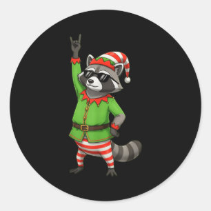 Funny Christmas Racoon Dressed As Elf With Sungle Classic Round Sticker