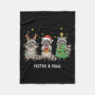 Funny Christmas Racoon - Feral But Festive Fleece Blanket