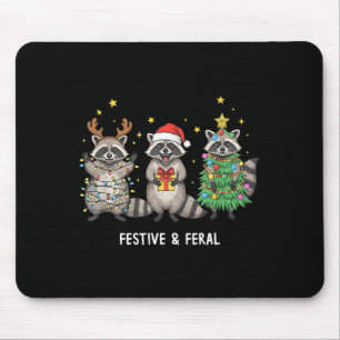 Funny Christmas Racoon - Feral But Festive  Mouse Mat